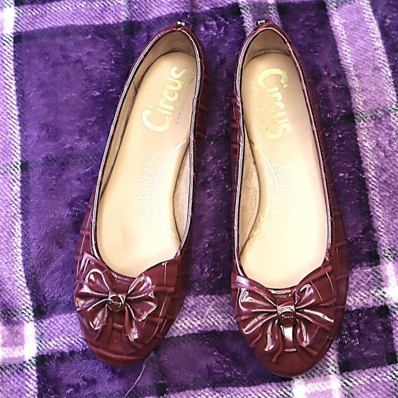 WINE ALLIGATOR FLATS 6.5 Sam Edelman Red Burgundy Bow Office Work Dressy Cute - Picture 2 of 10